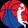 NBA篮球标志 - 一个红蓝相间的篮球与球员剪影图标